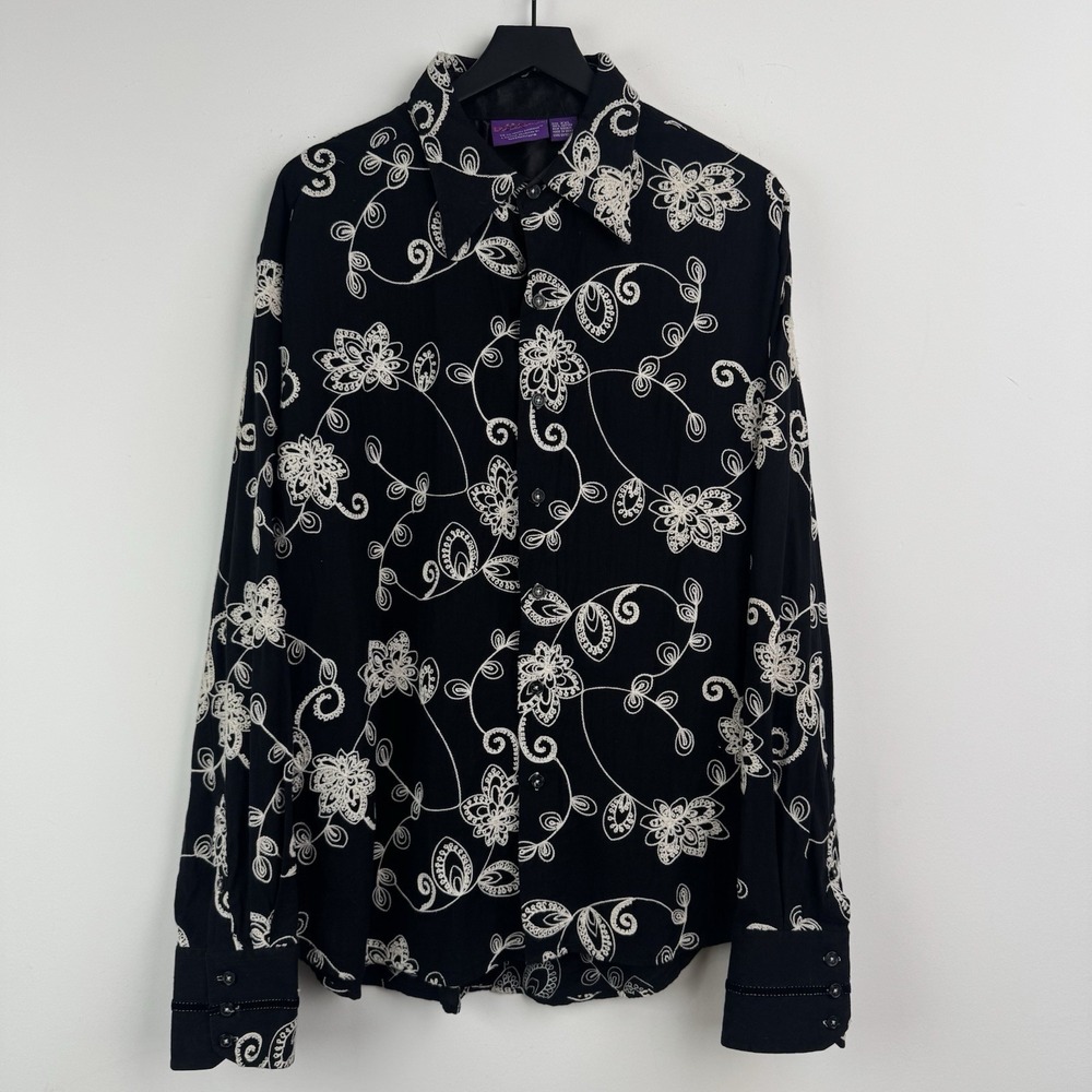 Jimi Hendrix Experience The Purple Label Shirt XXL Black Embroidered Floral Rock